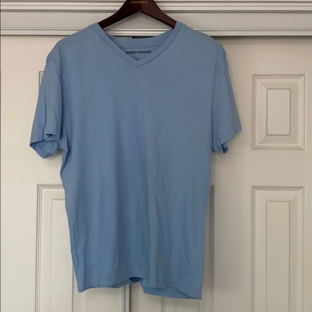 Public Opinion Mens size L V-neck Blue T-shirt